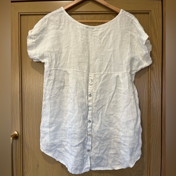 Terzo Millennio White 100% Linen Back Button Top Made in Italy - Picture 9 of 10